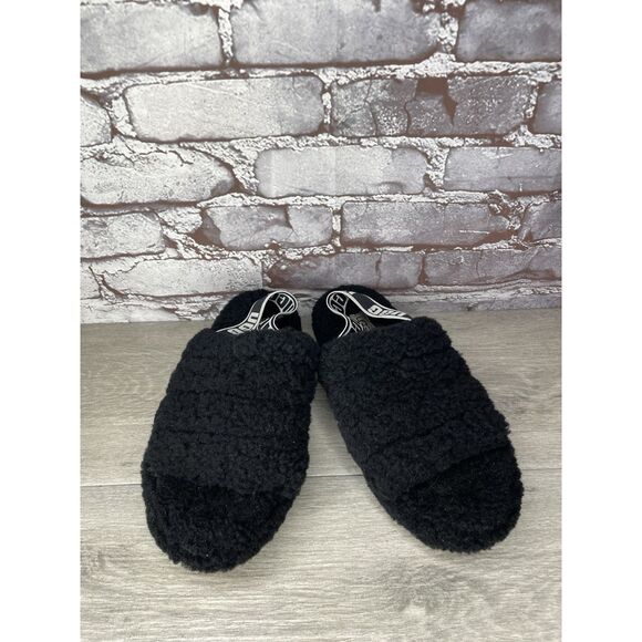 UGG Fluff Yeah Black Sheepskin Fur Slingback Slippers Sandals Women’s 8M US/39EU - Picture 14 of 16